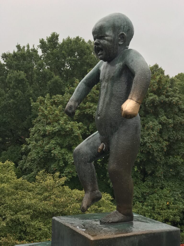Bronze statue of a baby in Vigeland Park, Oslo