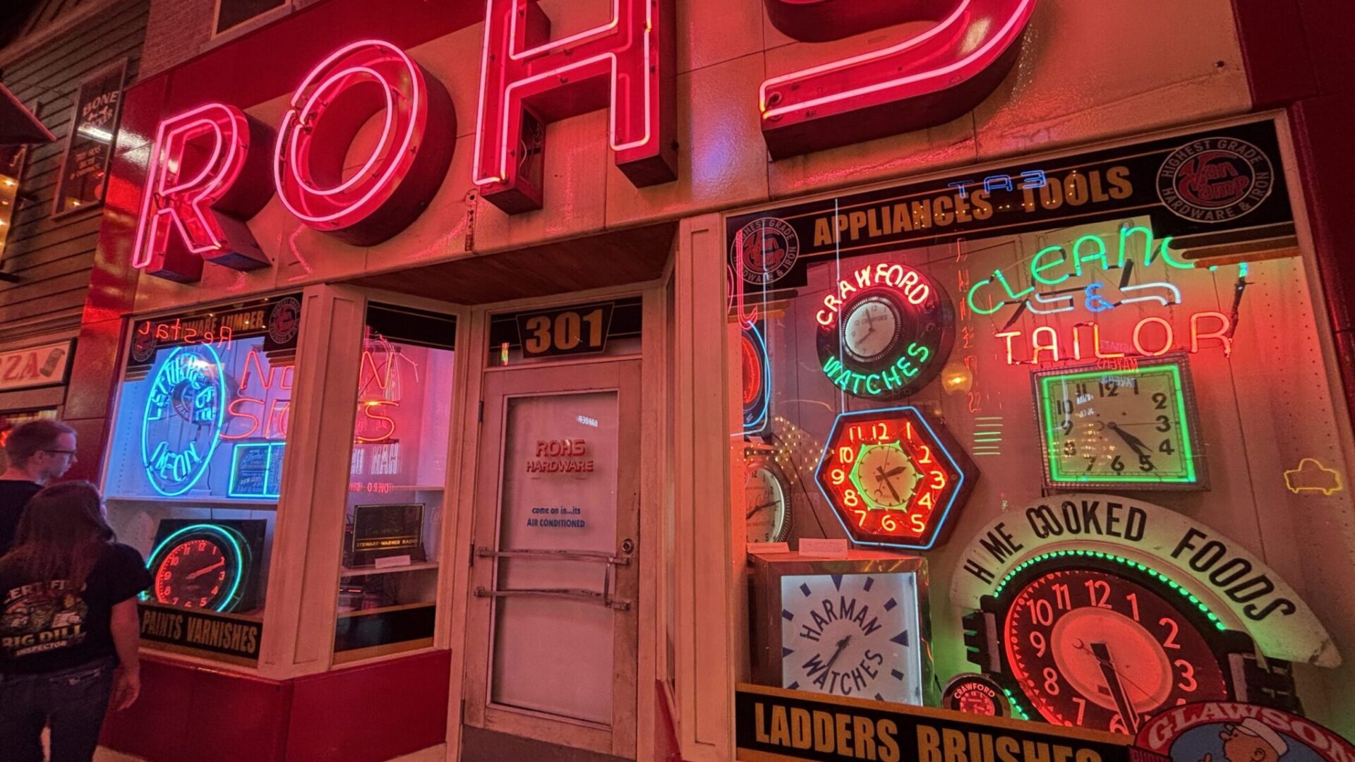 Store front signs for Rohs store at the American sign Museum.