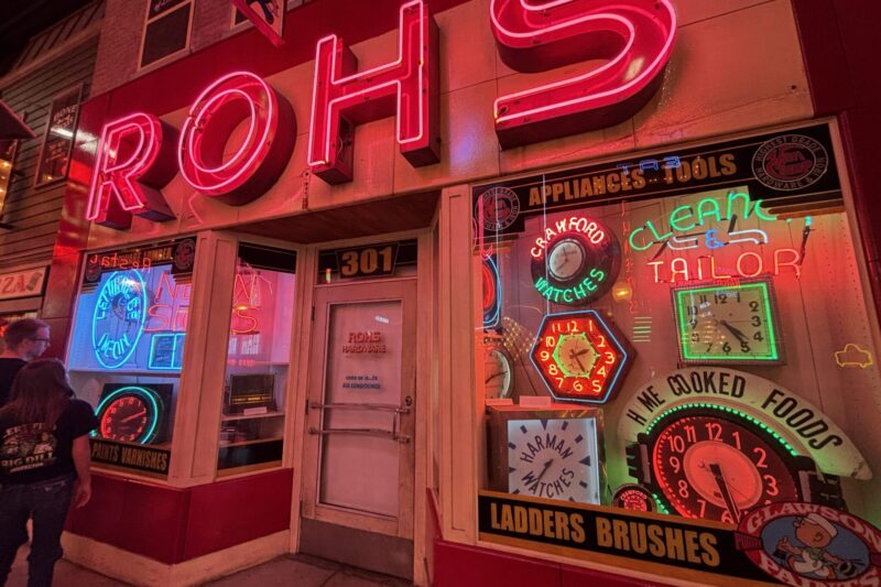 Store front signs for Rohs store at the American sign Museum.