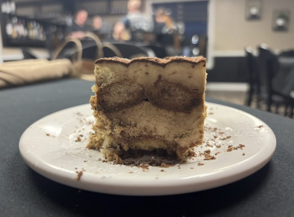 A slice of tiramisu cake.