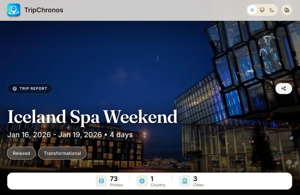 Iceland Spa Weekend Trip Report banner with an image of the Harpa concert hall in Reykjavik in the background.
