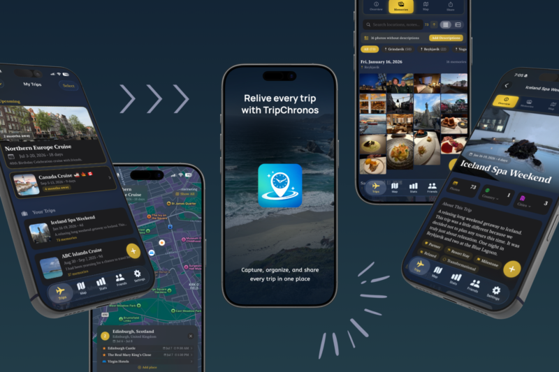 Screenshots of TripChronos travel app